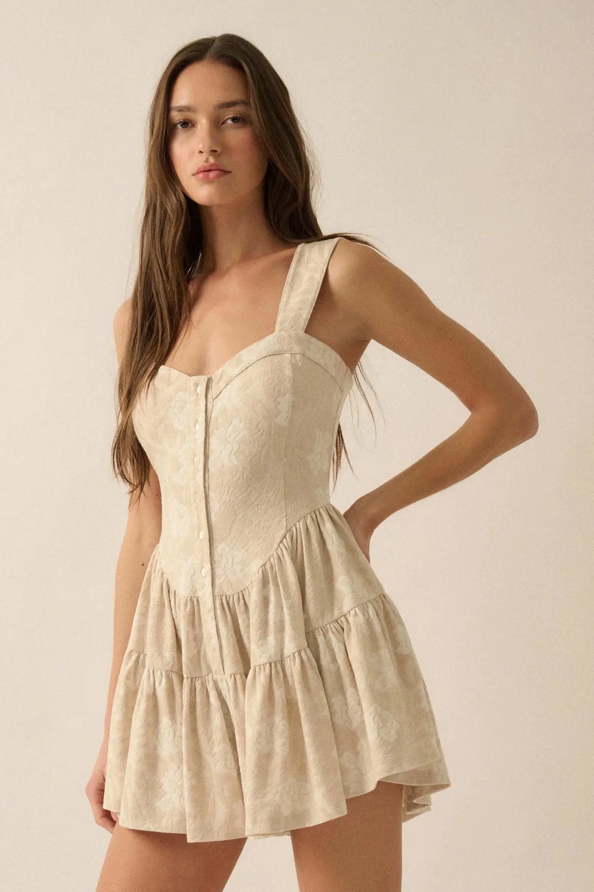 Jacquard Garden Floral Tapestry Ruffled Romper