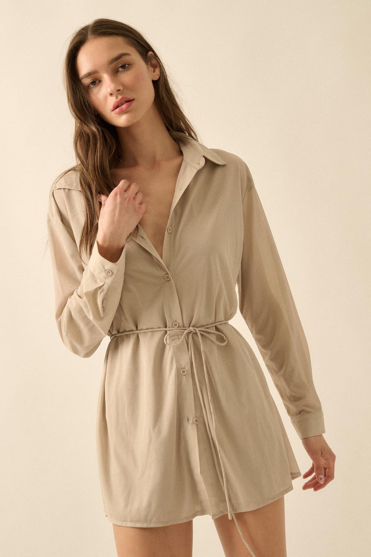 After Hours Ribbed Mesh Belted Shirt Romper