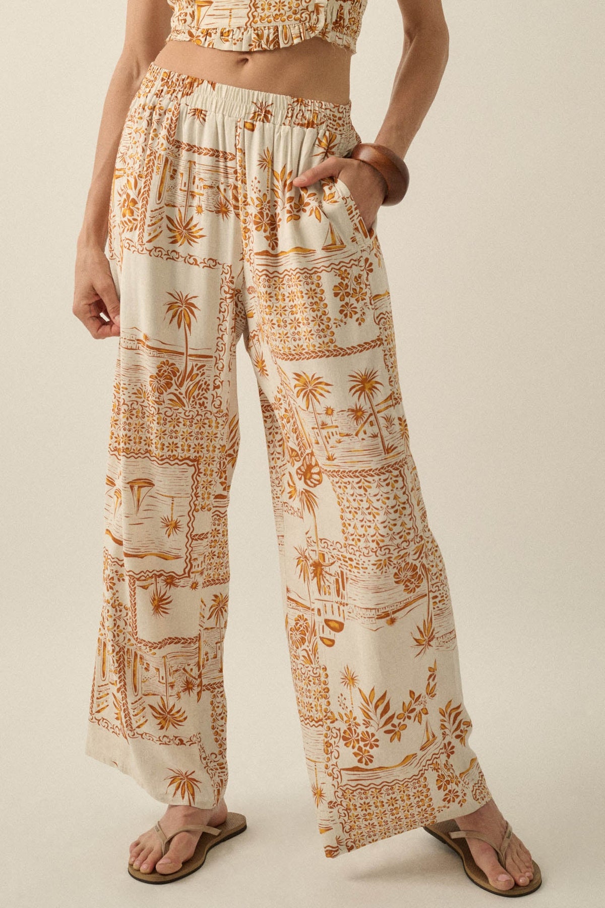 Fantasy Island Tropical-Print Wide-Leg Pants