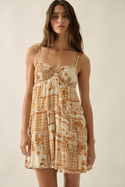 Lost Island Tropical-Print Smocked Tiered Romper