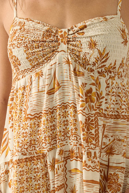Lost Island Tropical-Print Smocked Tiered Romper