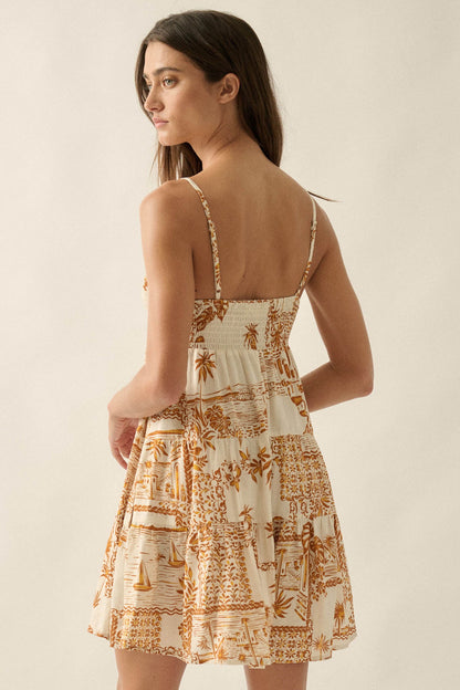 Lost Island Tropical-Print Smocked Tiered Romper