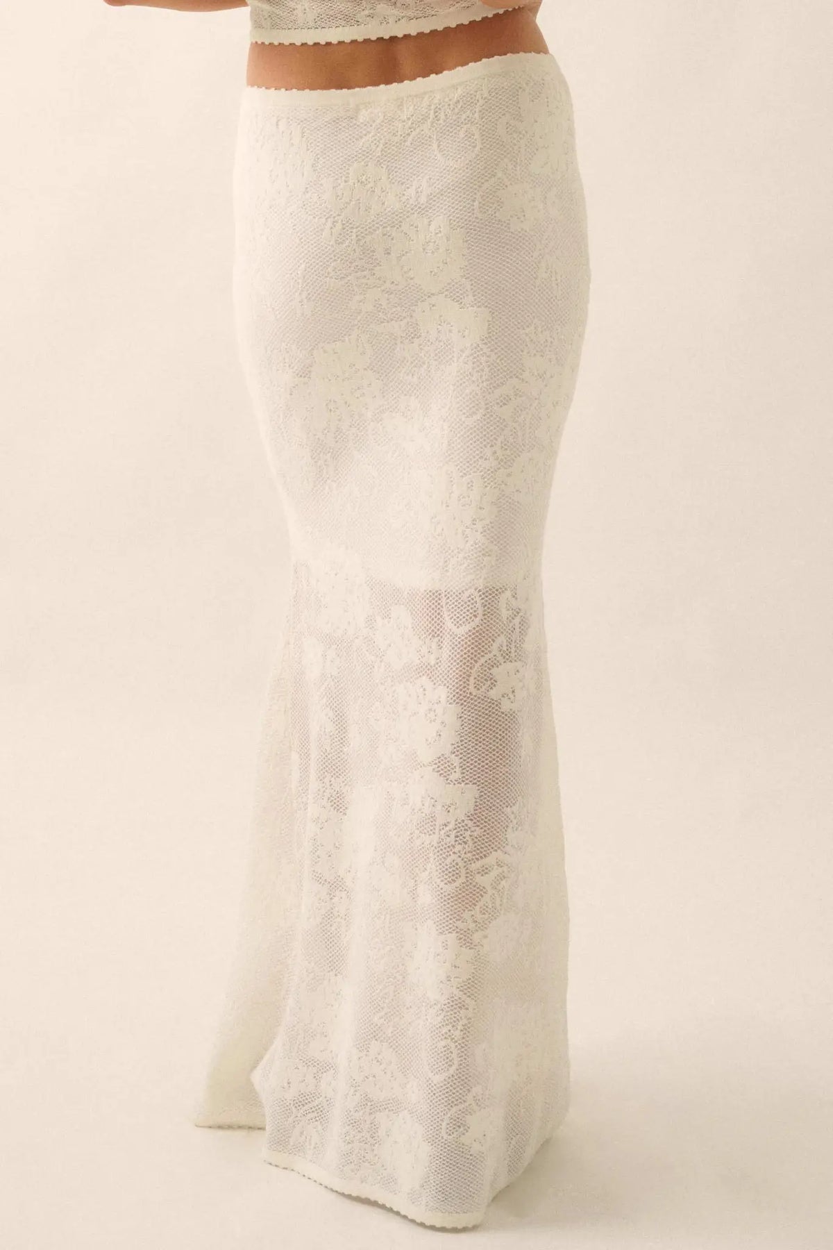 Beguiling Blooms Floral Lace Mermaid Maxi Skirt