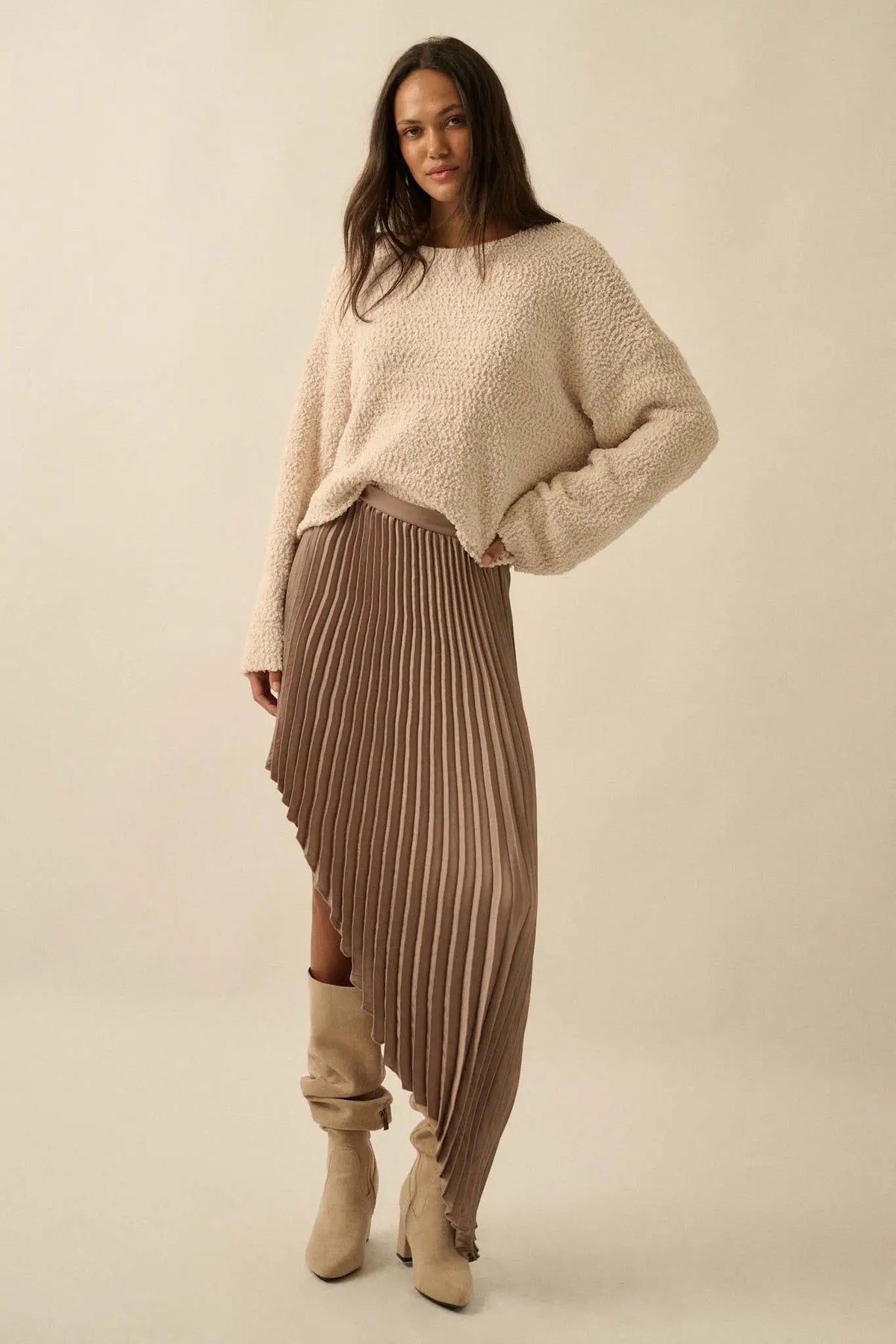 Sleek Pleats Asymmetrical Pleated Satin Skirt