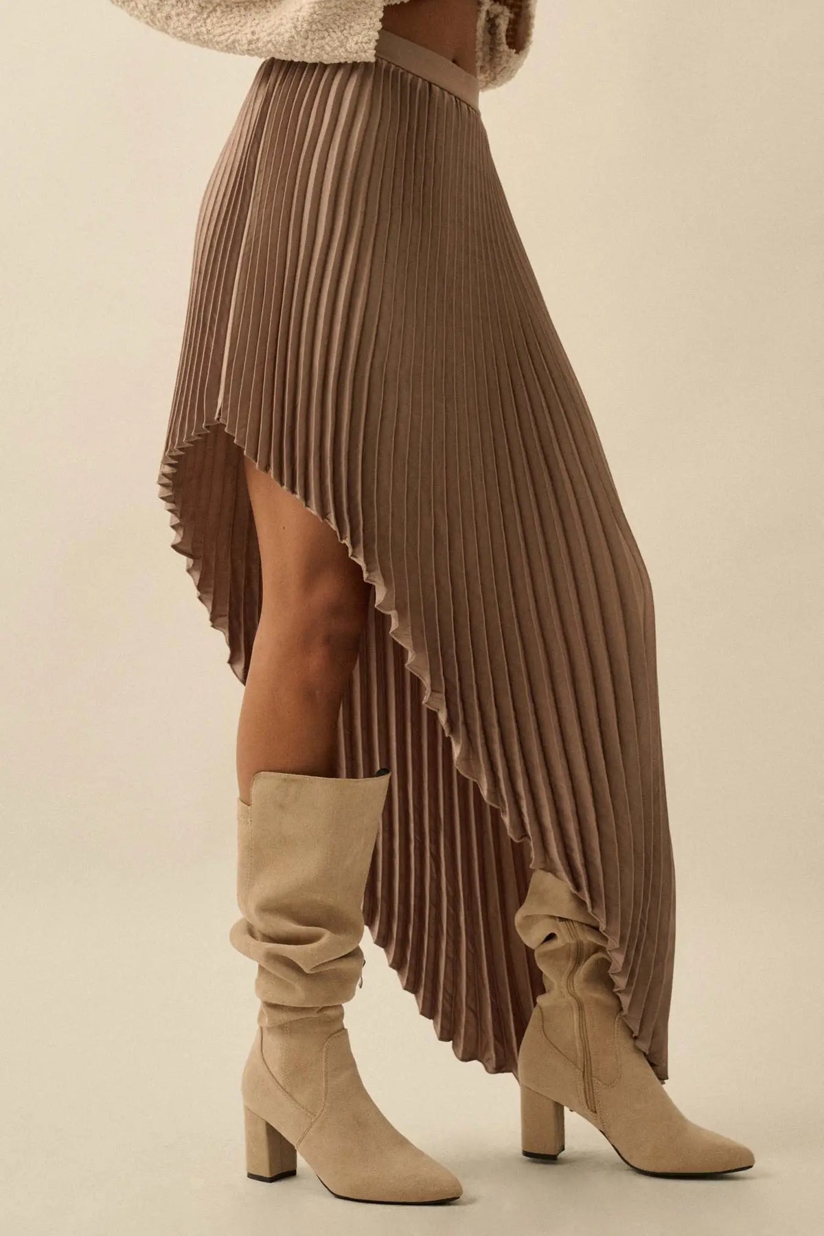 Sleek Pleats Asymmetrical Pleated Satin Skirt