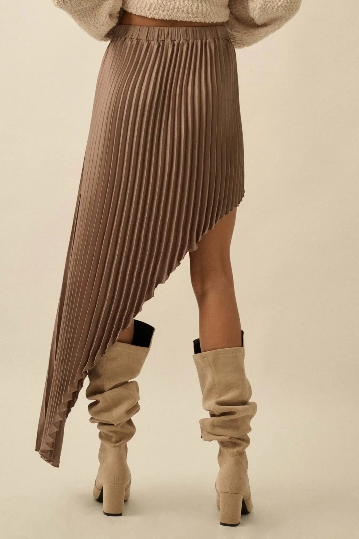 Sleek Pleats Asymmetrical Pleated Satin Skirt