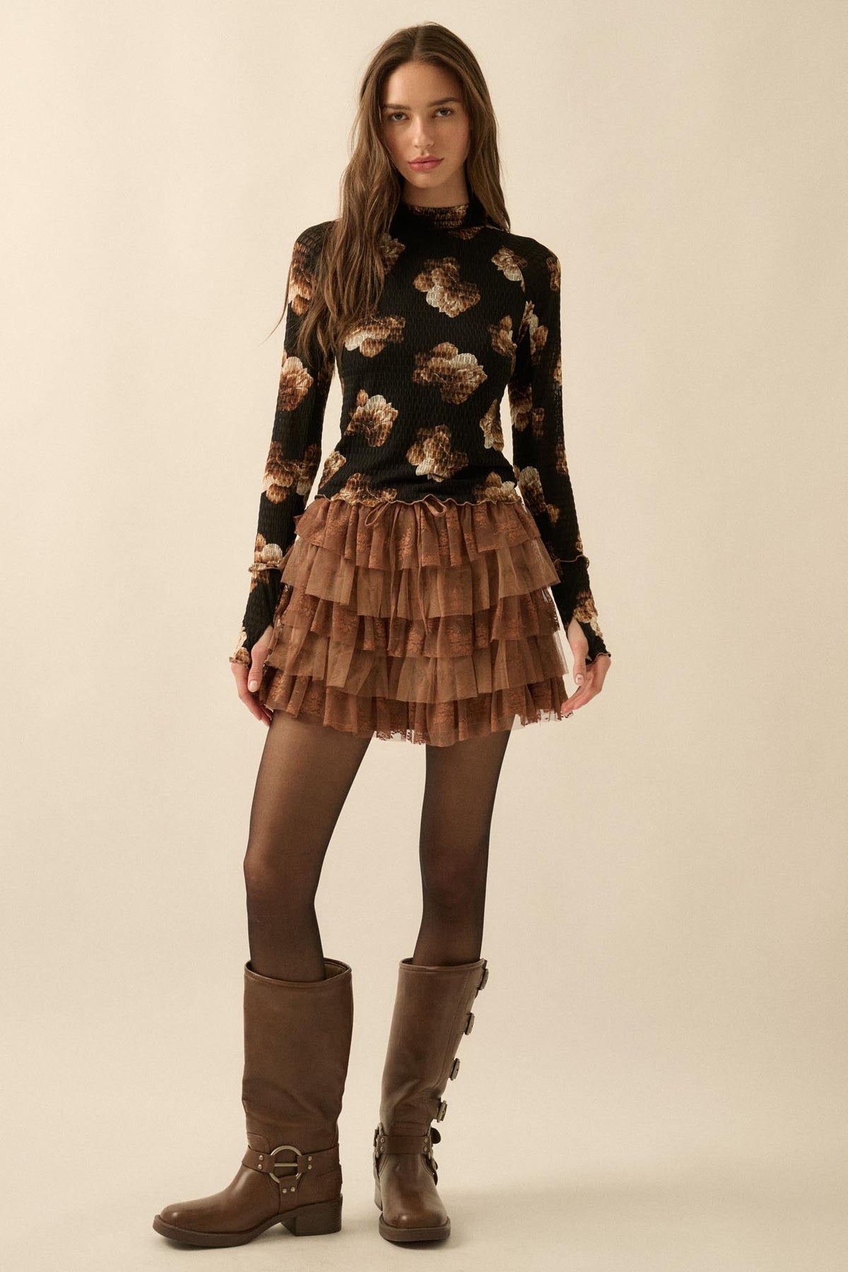Dolled Up Lace and Mesh Tiered Ruffle Mini Skirt