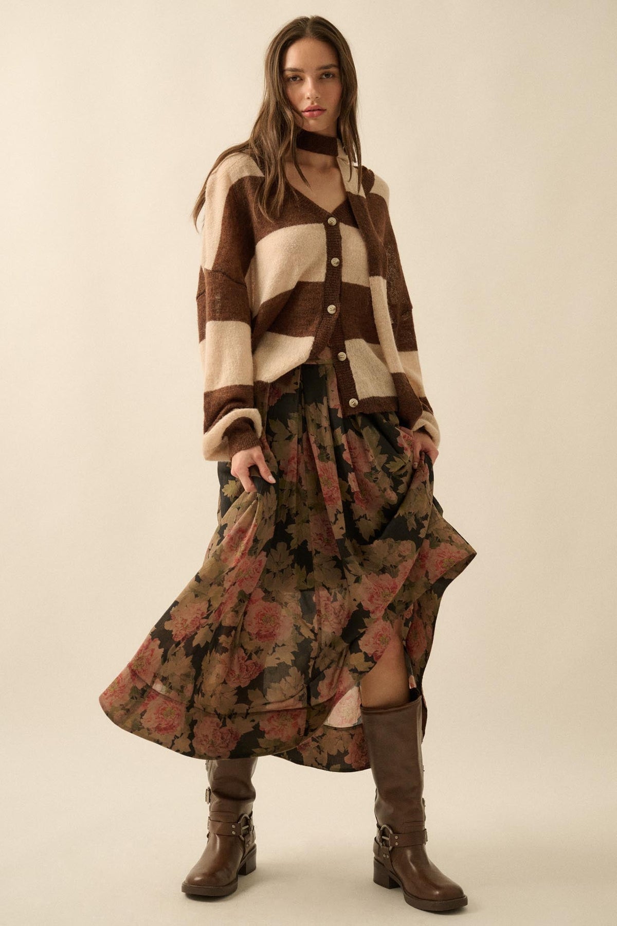 Blooming Tranquility Pleated Floral Midi Skirt