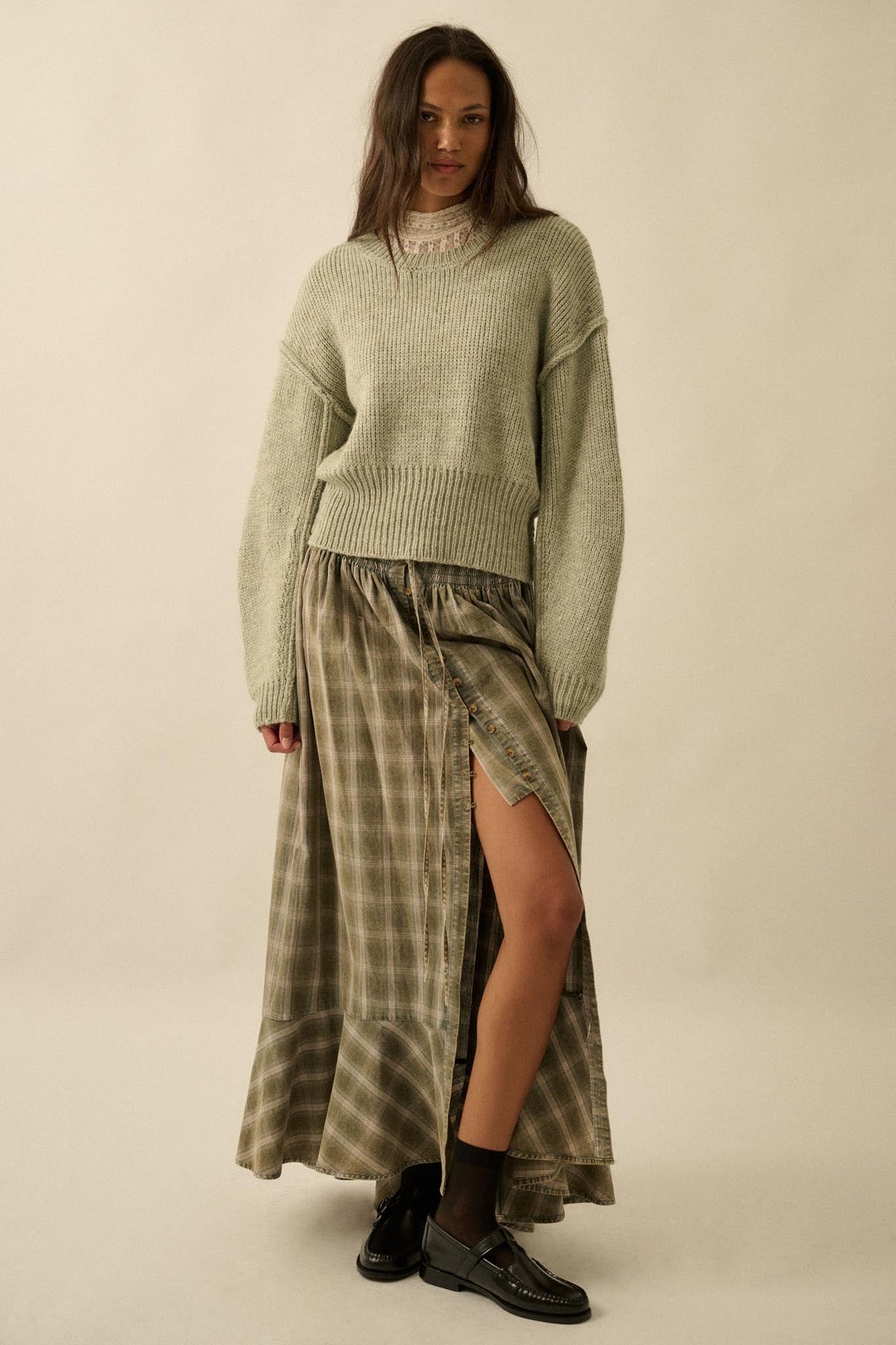 Off the Trail Plaid Flannel Button-Up Maxi Skirt
