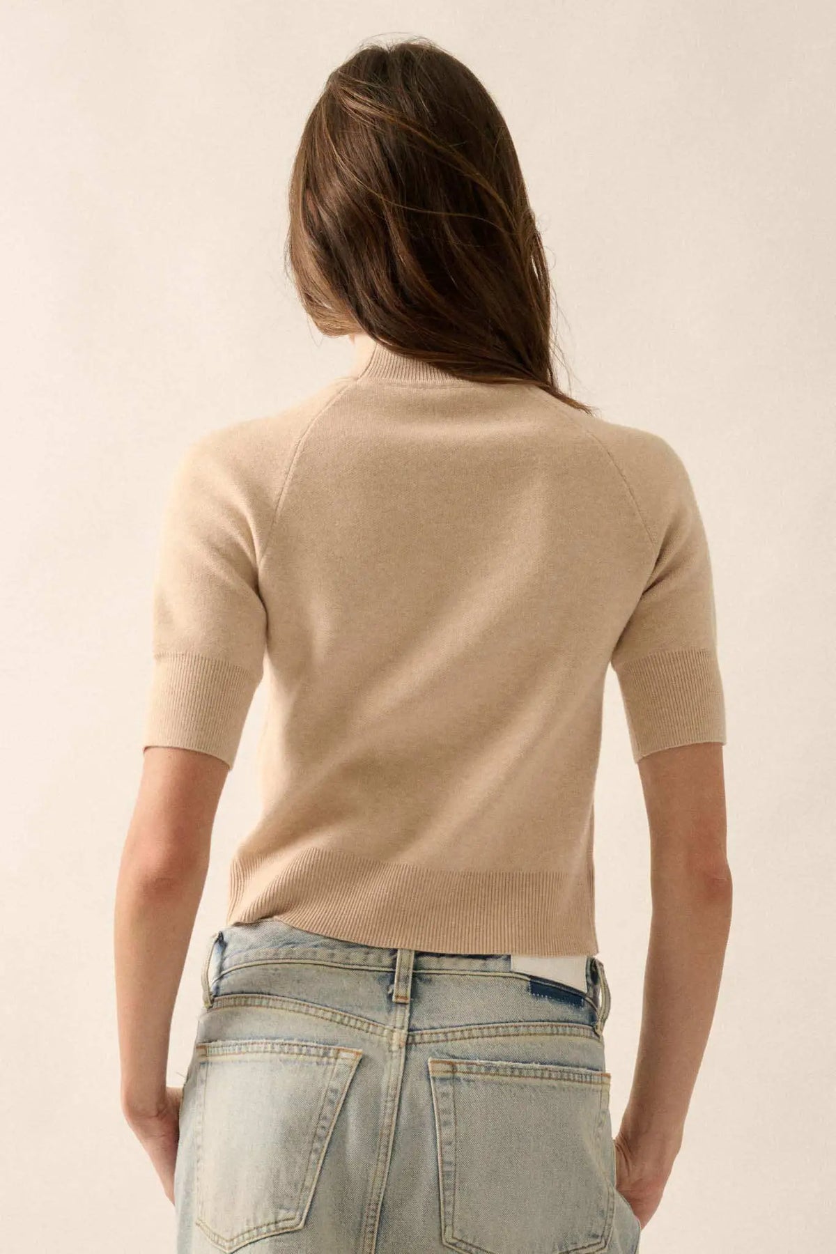 Simple Pleasures Short-Sleeve Mock-Neck Sweater