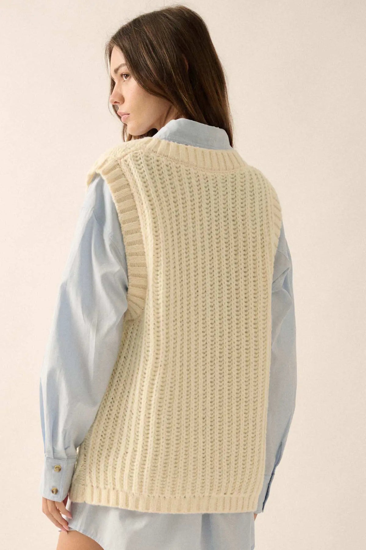 Making the Grade Oversize Cable Knit Sweater Vest