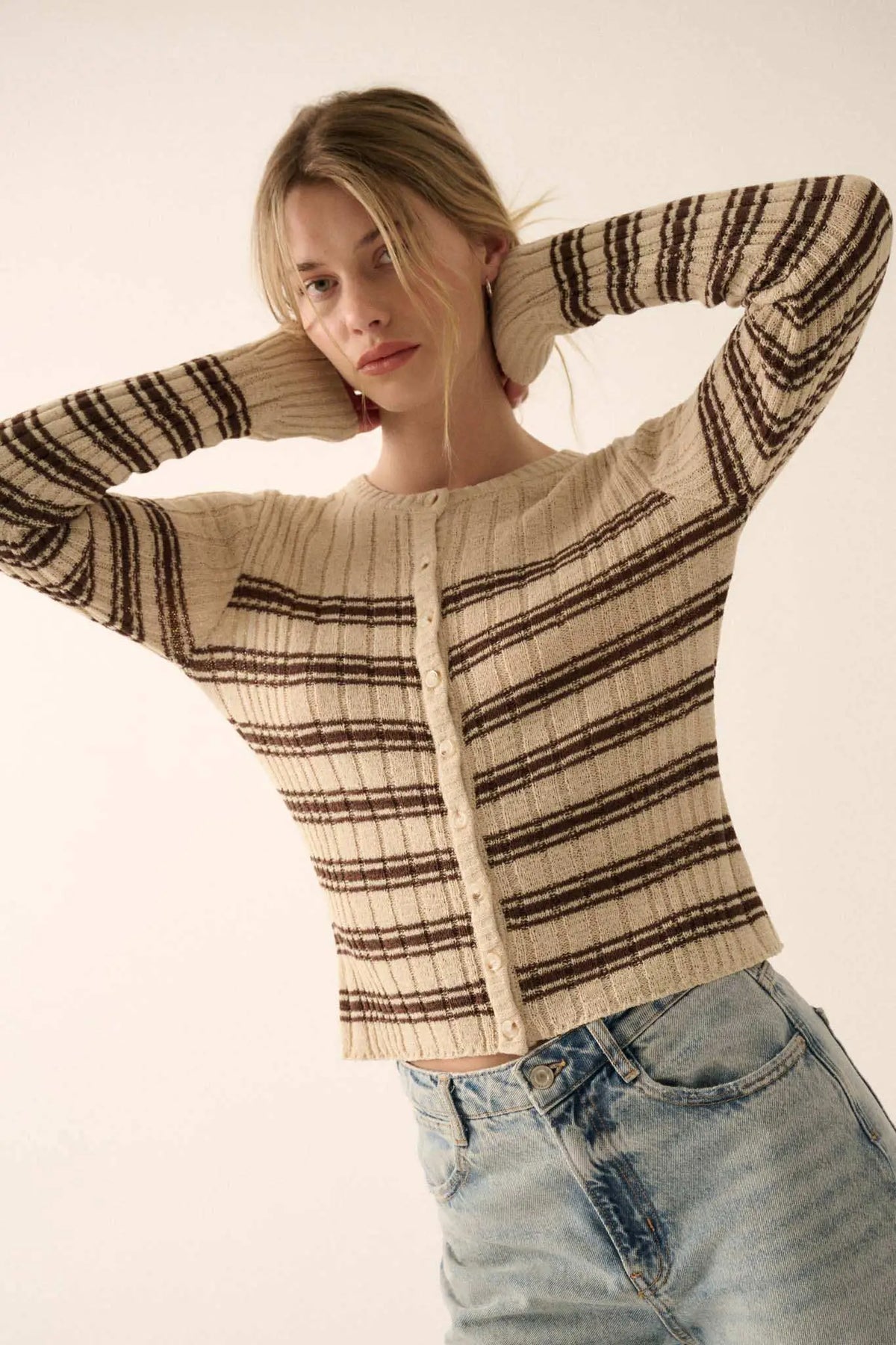 Rule the Day Striped Ribbed Knit Cardigan Sweater