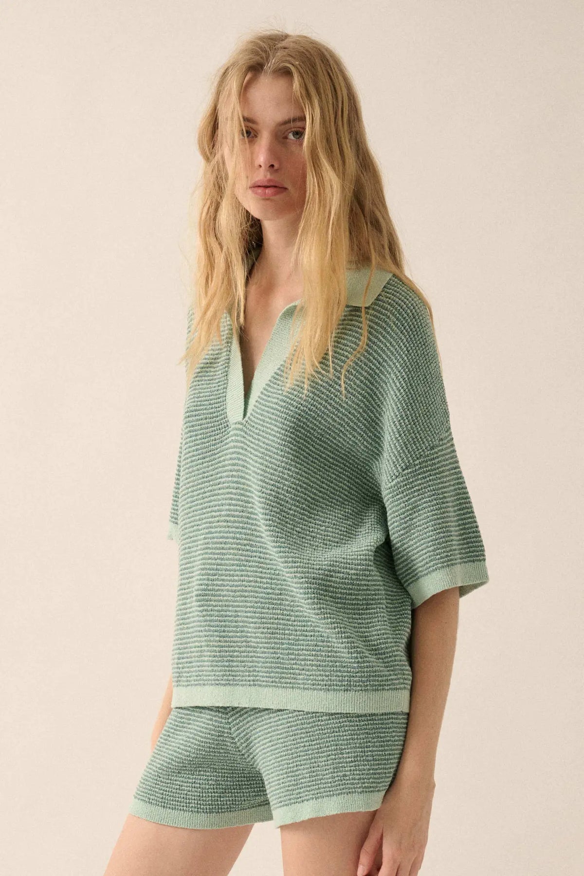 Days of Joy Striped Short-Sleeve Polo Sweater