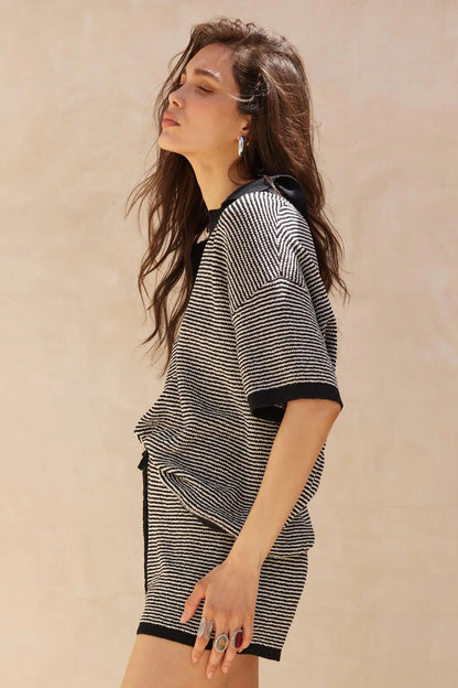 Days of Joy Striped Short-Sleeve Polo Sweater