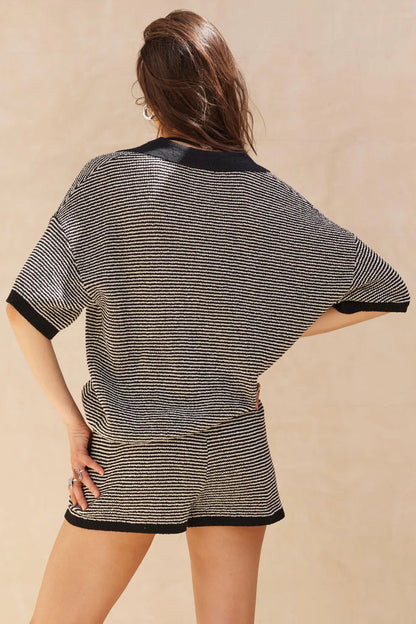 Days of Joy Striped Short-Sleeve Polo Sweater