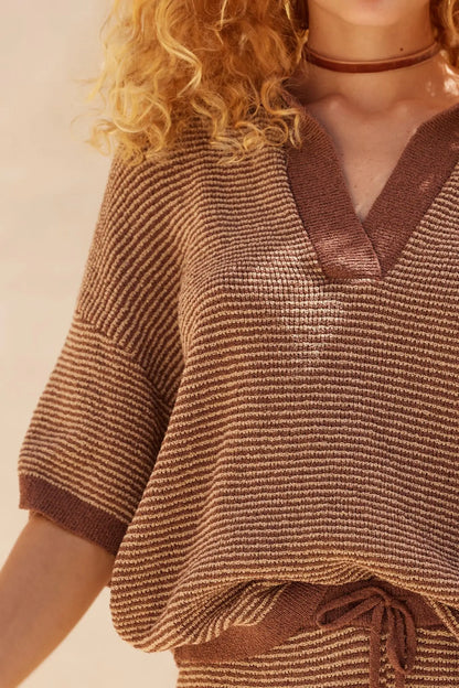 Days of Joy Striped Short-Sleeve Polo Sweater