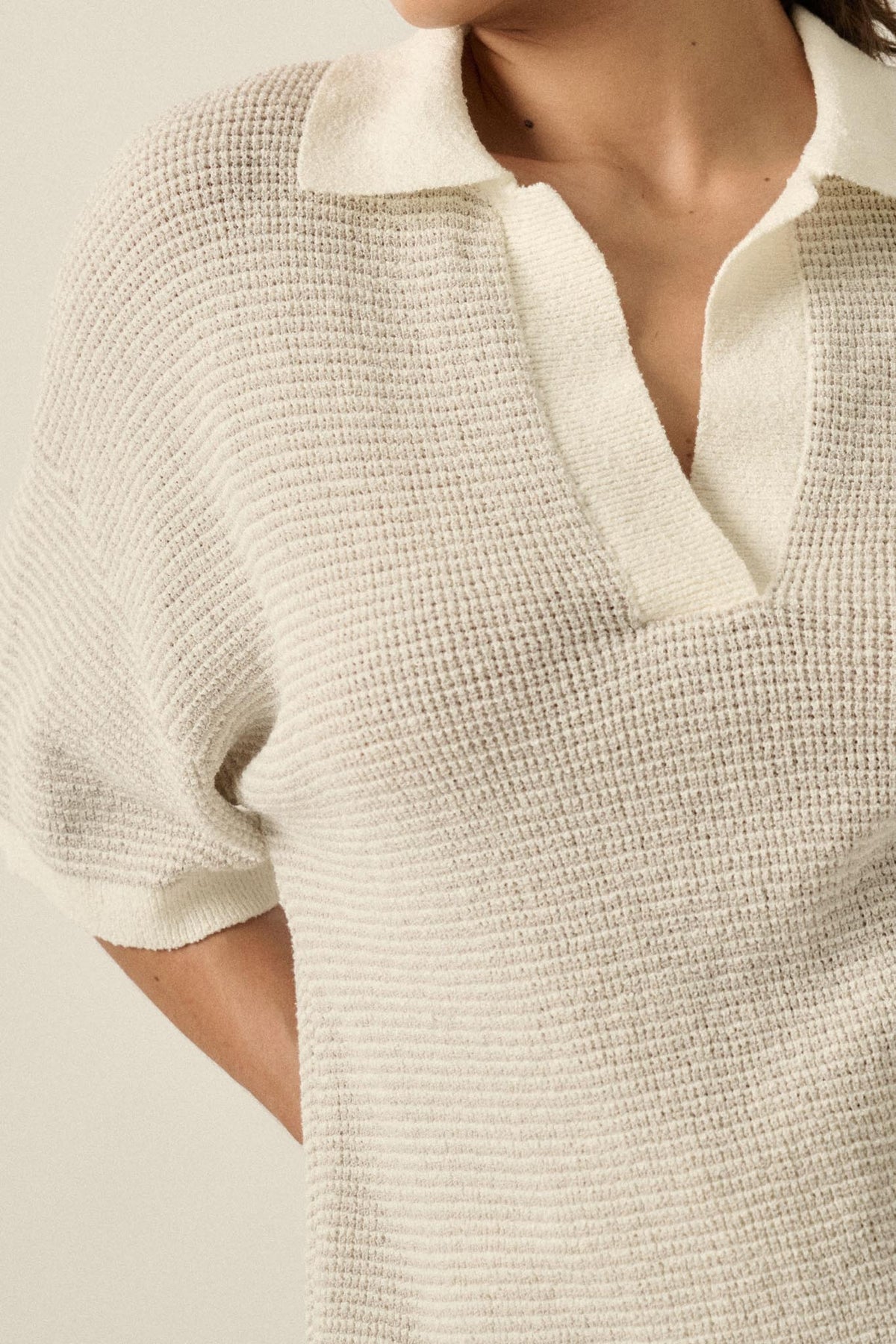 Days of Joy Striped Short-Sleeve Polo Sweater