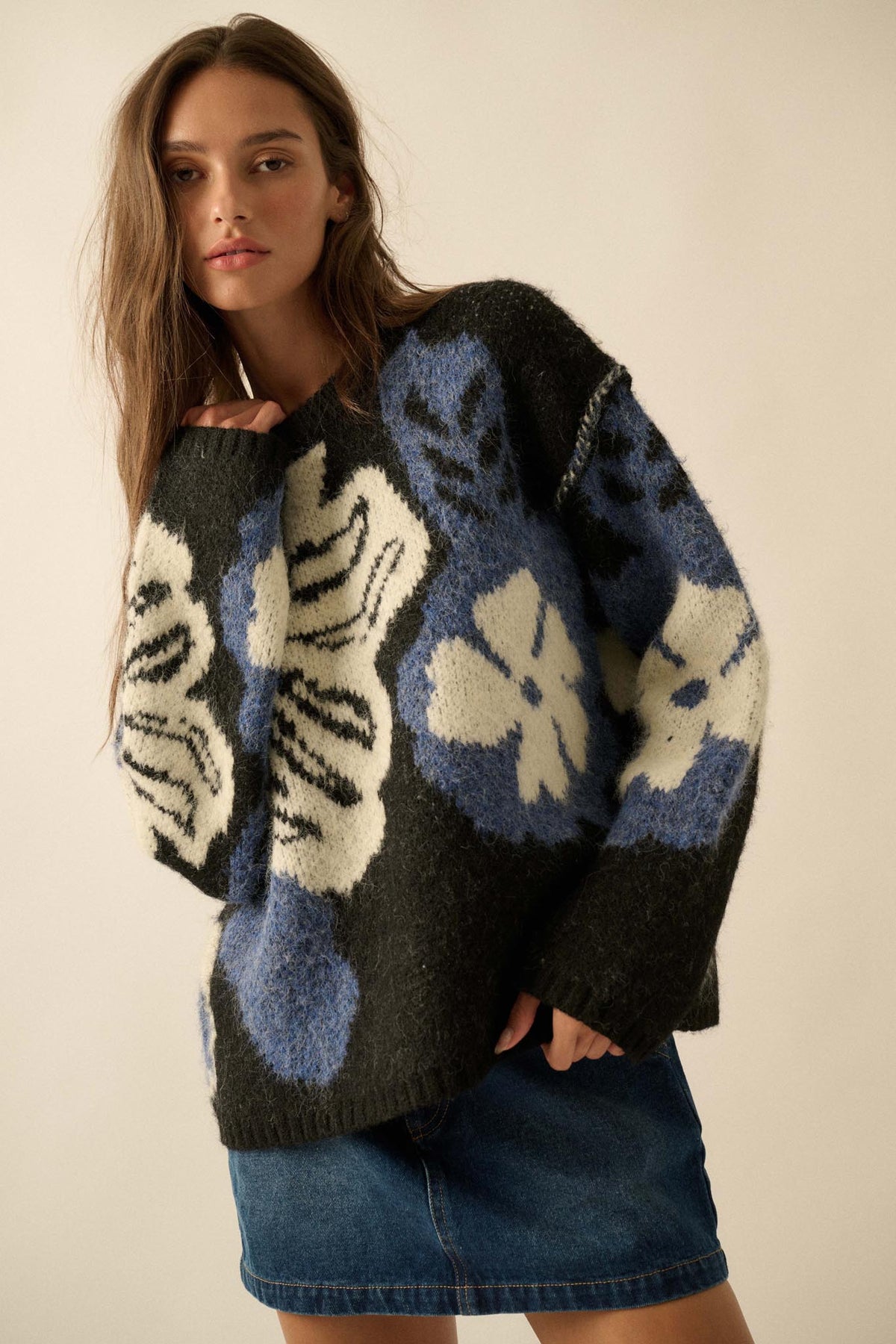 Cozy Bouquet Floral Jacquard-Knit Sweater