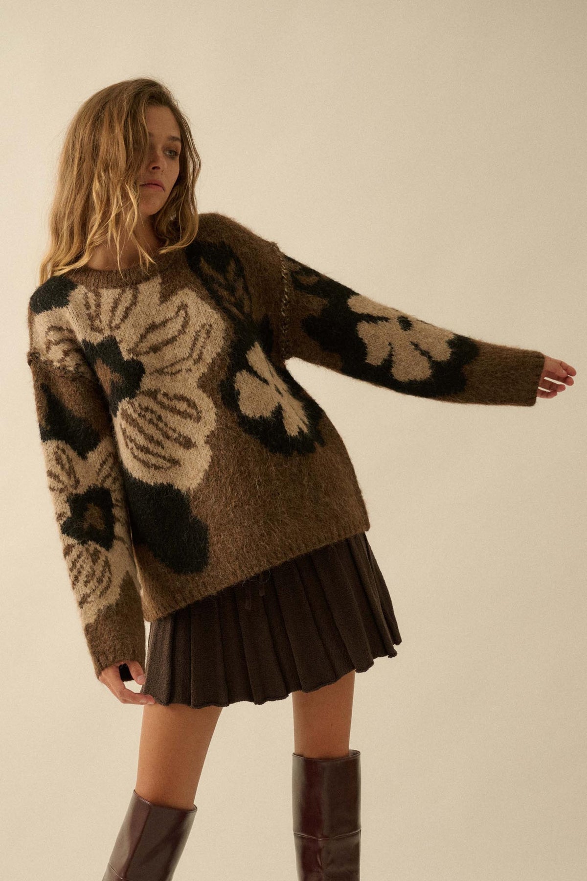 Cozy Bouquet Floral Jacquard-Knit Sweater