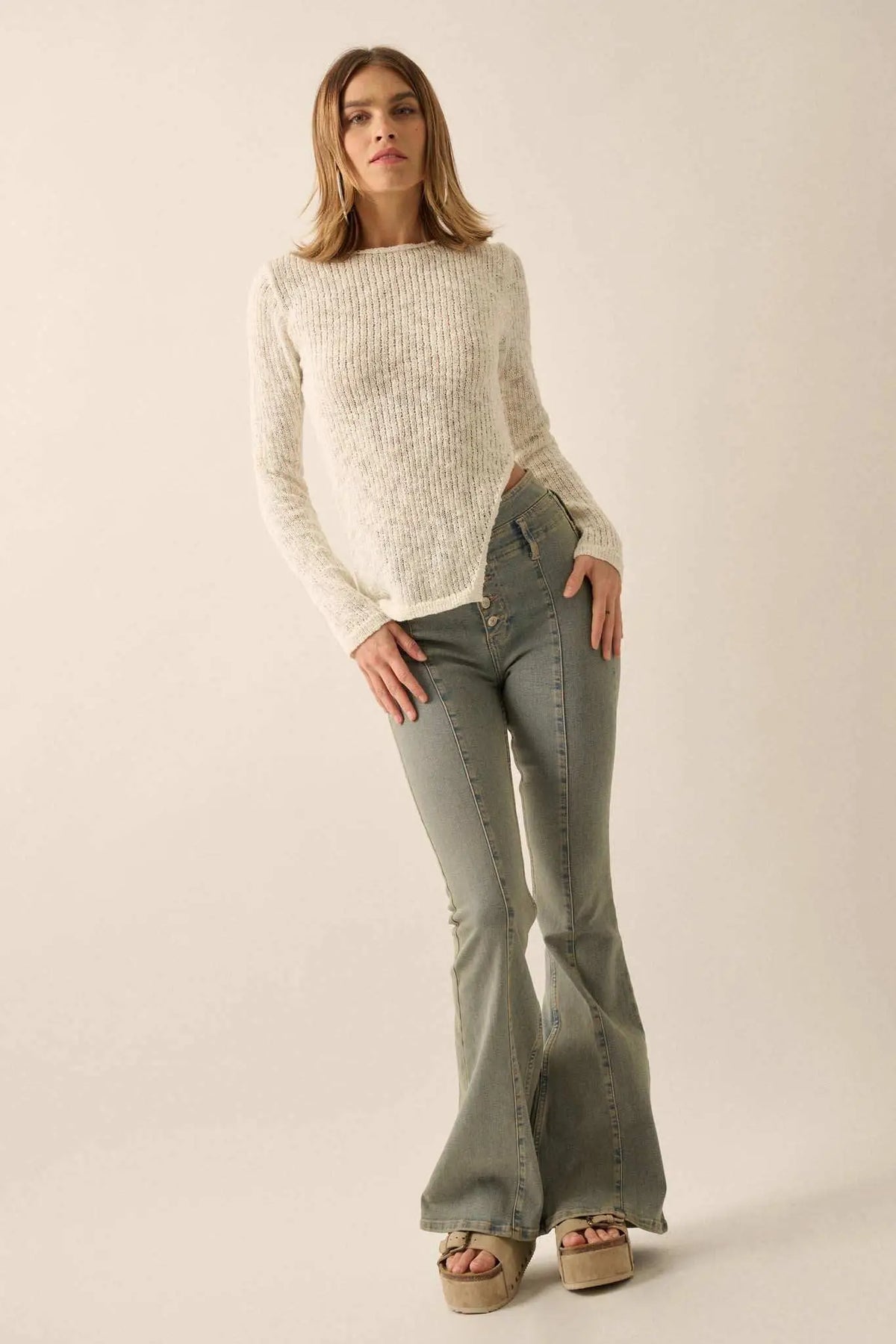 Full Tilt Asymmetrical Ribbed Knit Sweater