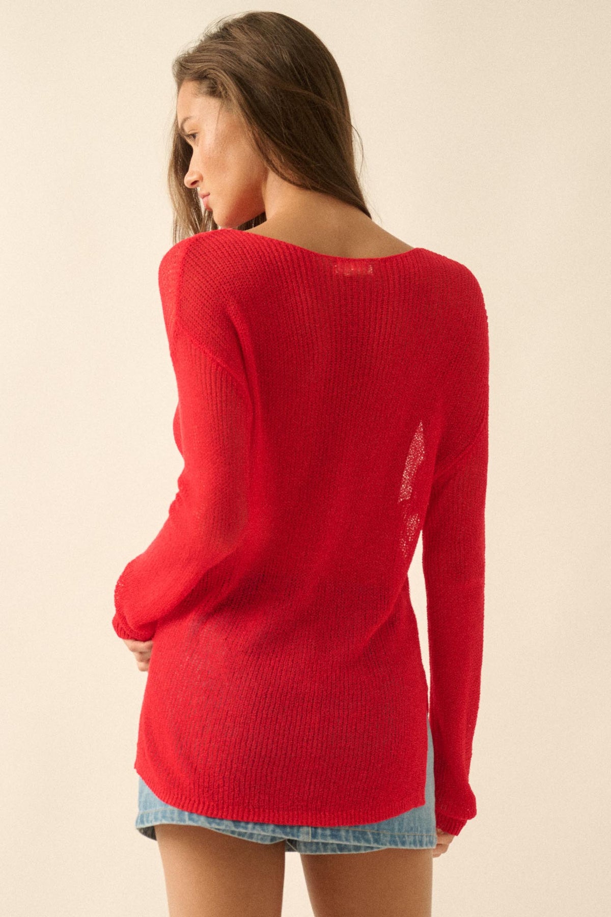 Sheer We Go Lightweight Knit Loose-Fit Sweater