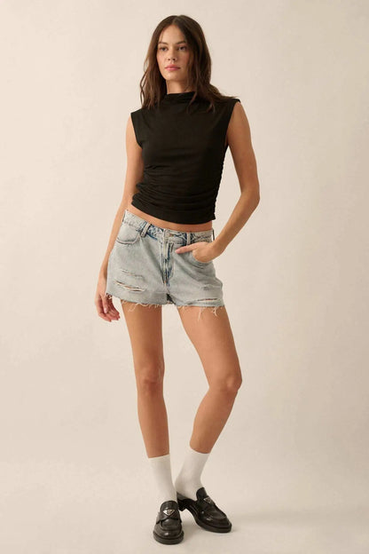 Essential Trends Ruched Sleeveless Mock-Neck Top