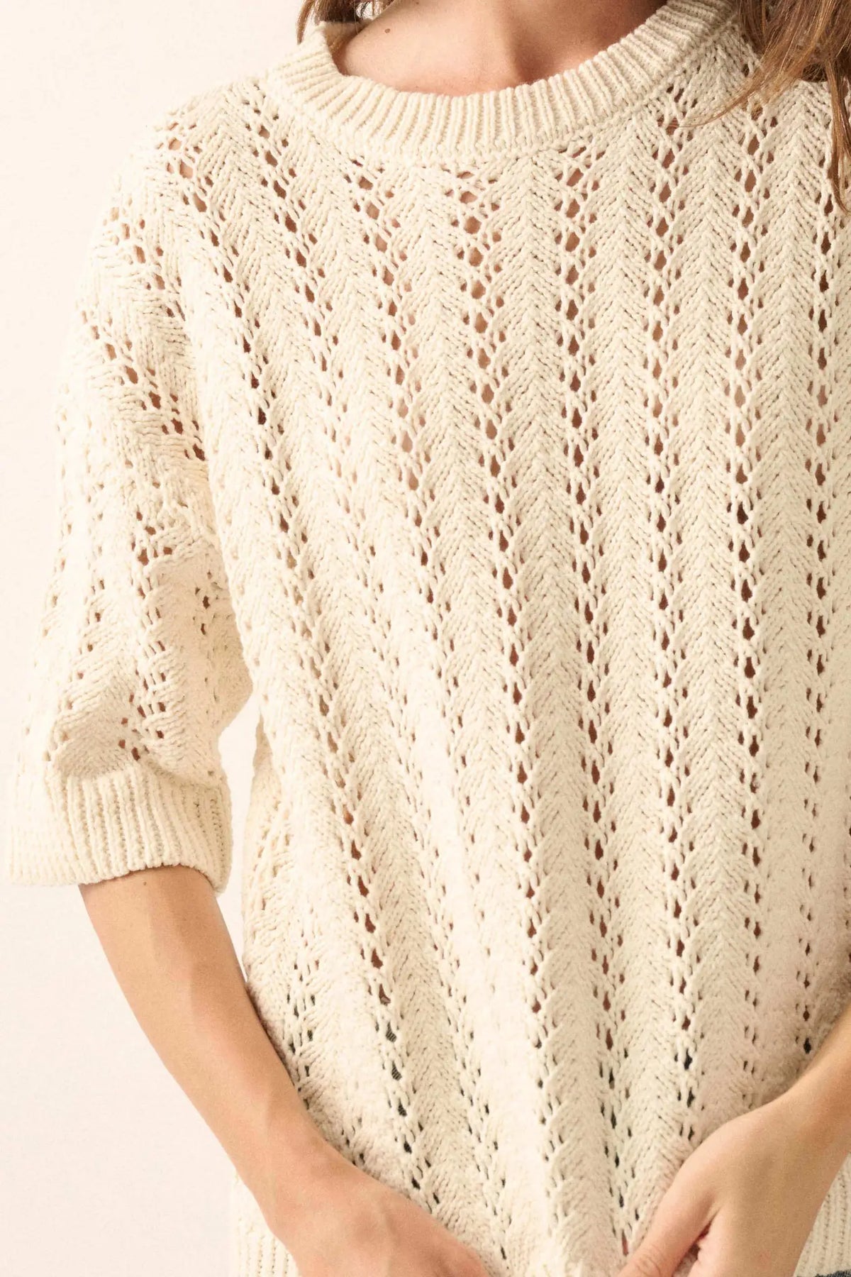 Don't Let Go Open-Knit Short-Sleeve Sweater