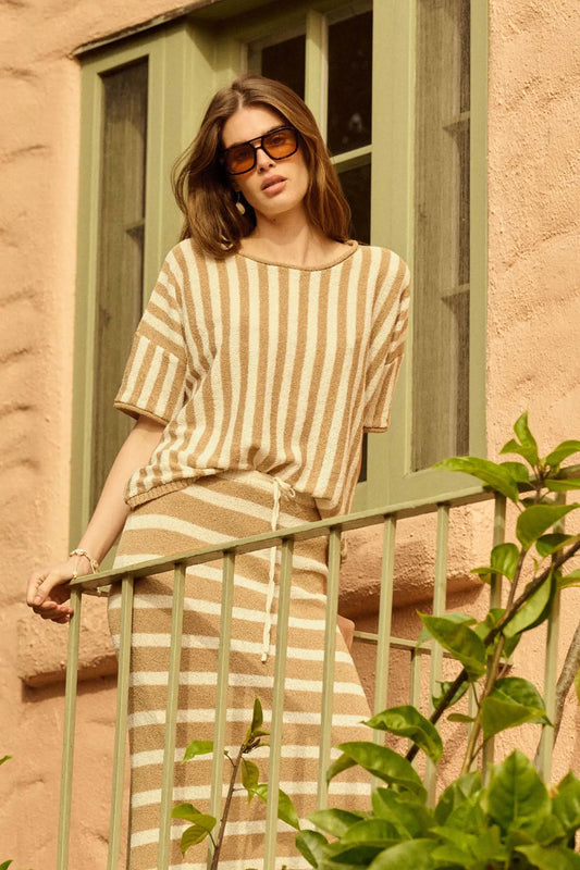 Born Free Striped Rolled-Edge Short-Sleeve Sweater