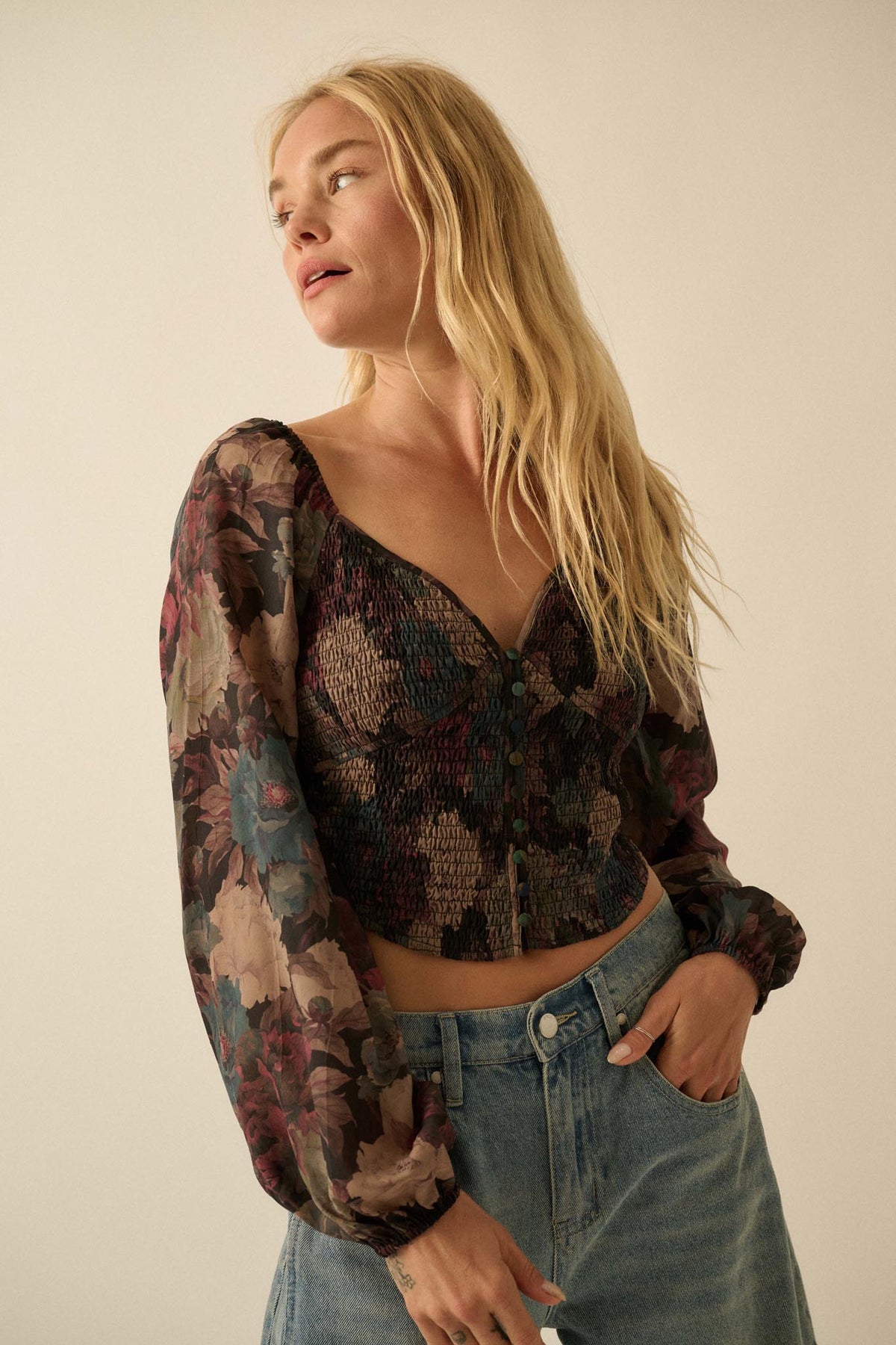 Perfumed Potpourri Smocked Sweetheart Peasant Top