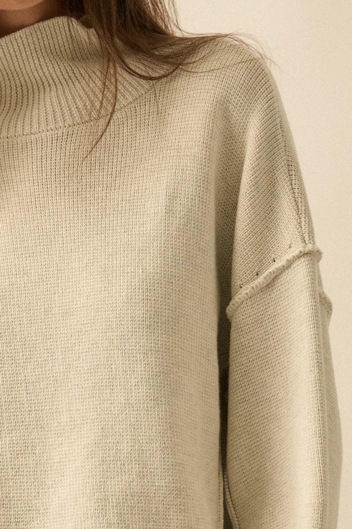 Me Time Paneled Exposed-Seam Mock-Neck Sweater