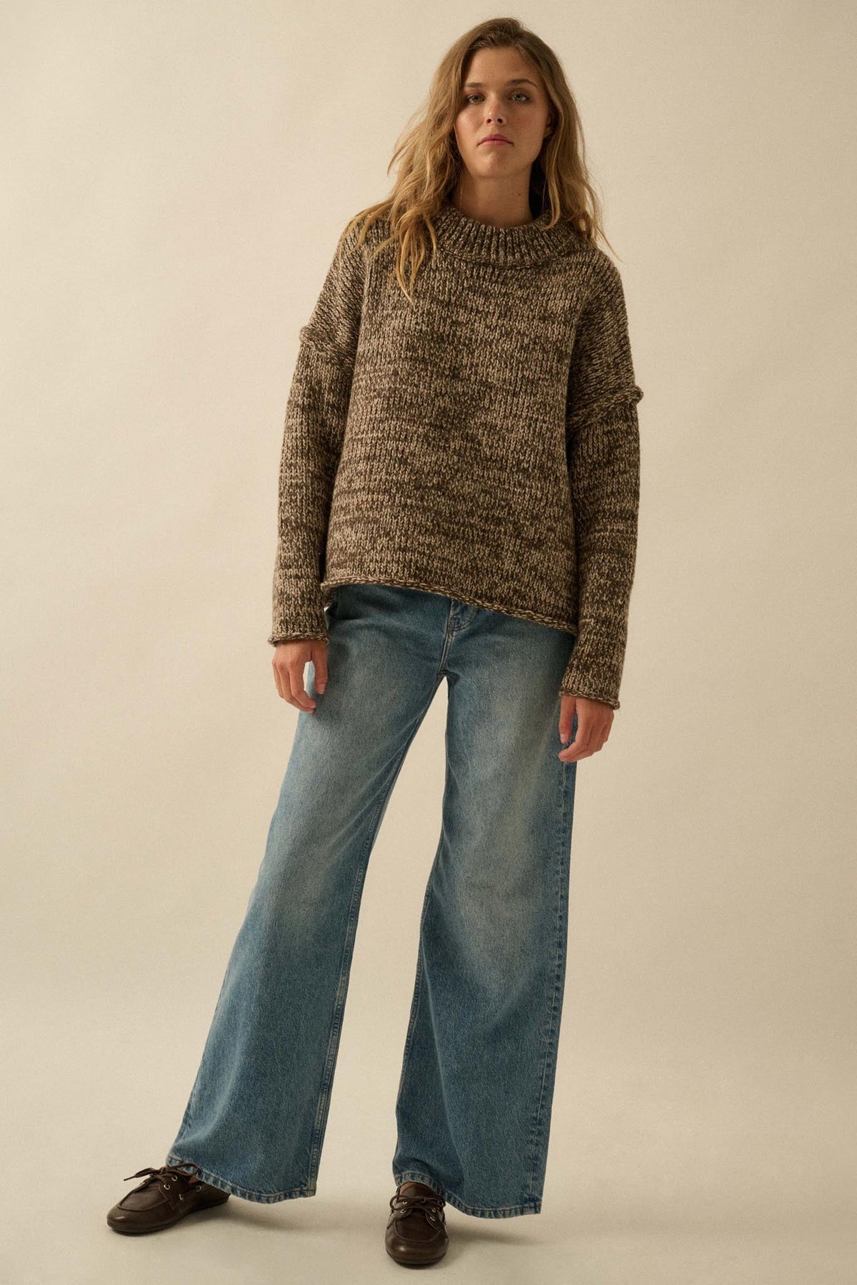 Seams to Me Marled Knit Stitch-Detail Sweater