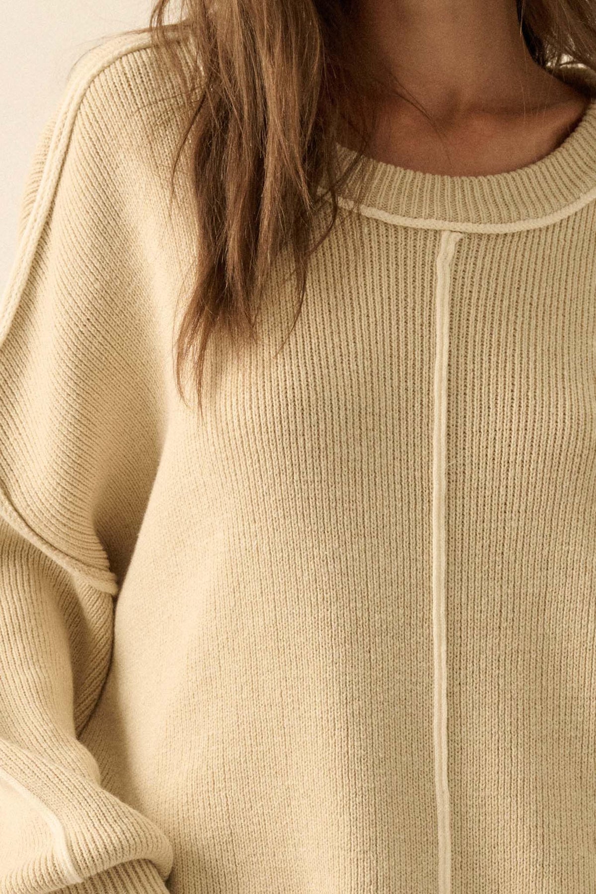 Best Life Exposed-Seam Ribbed Knit Sweater