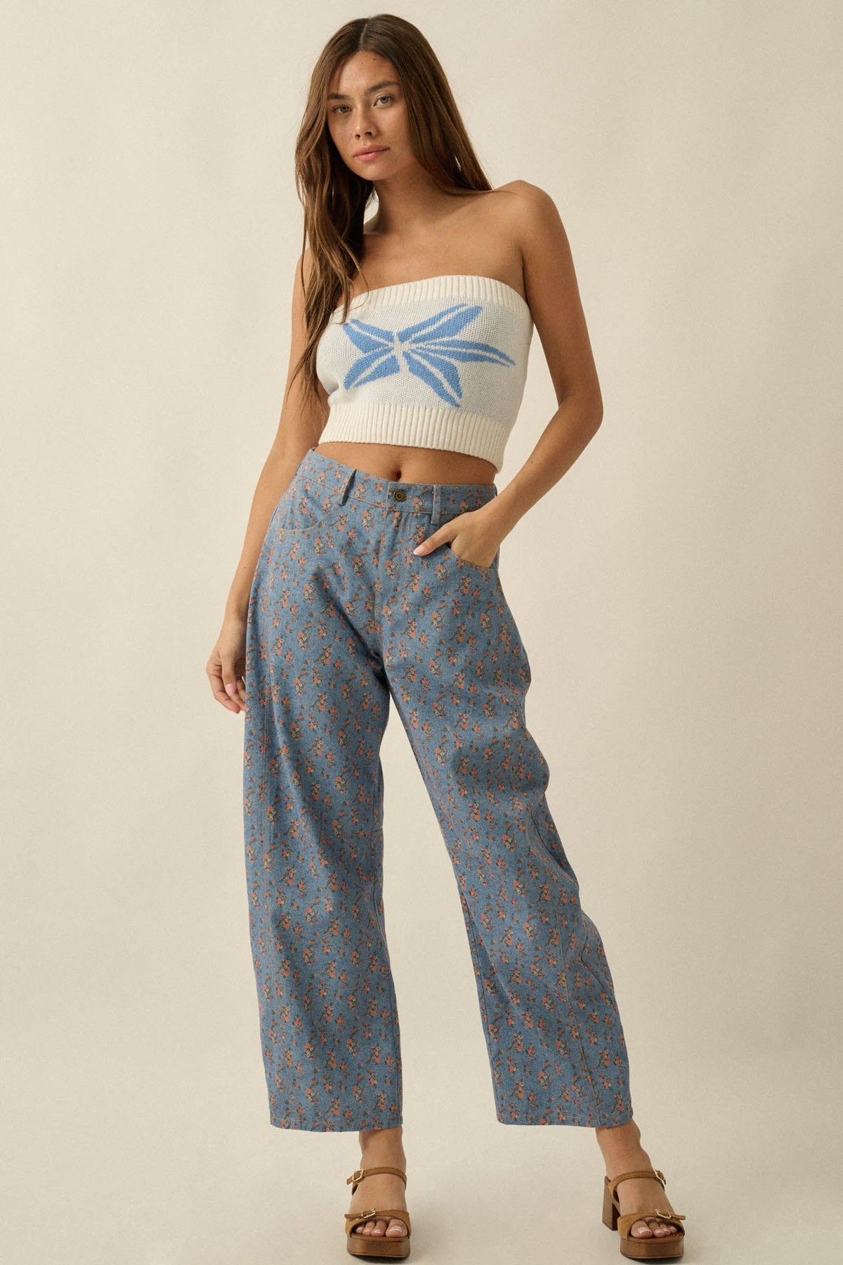 Brightest Star Jacquard Knit Bandeau Tube Top