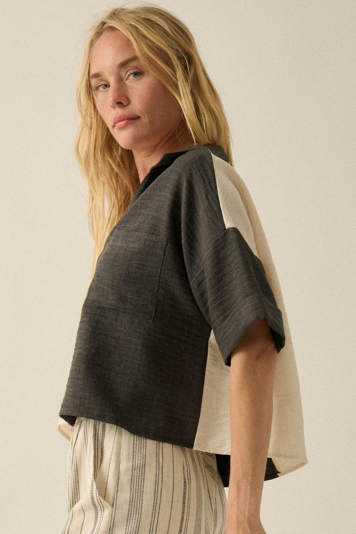 Double Talk Colorblock Short-Sleeve Pocket Shirt