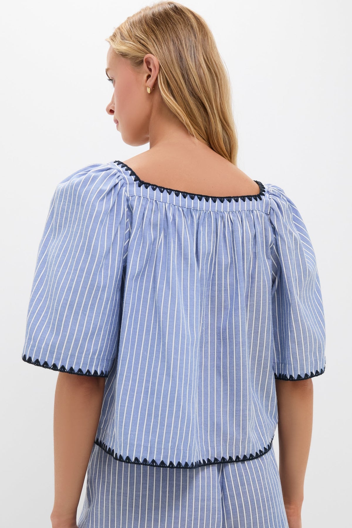 Blue Stripe Whipstitch Vivianna Top