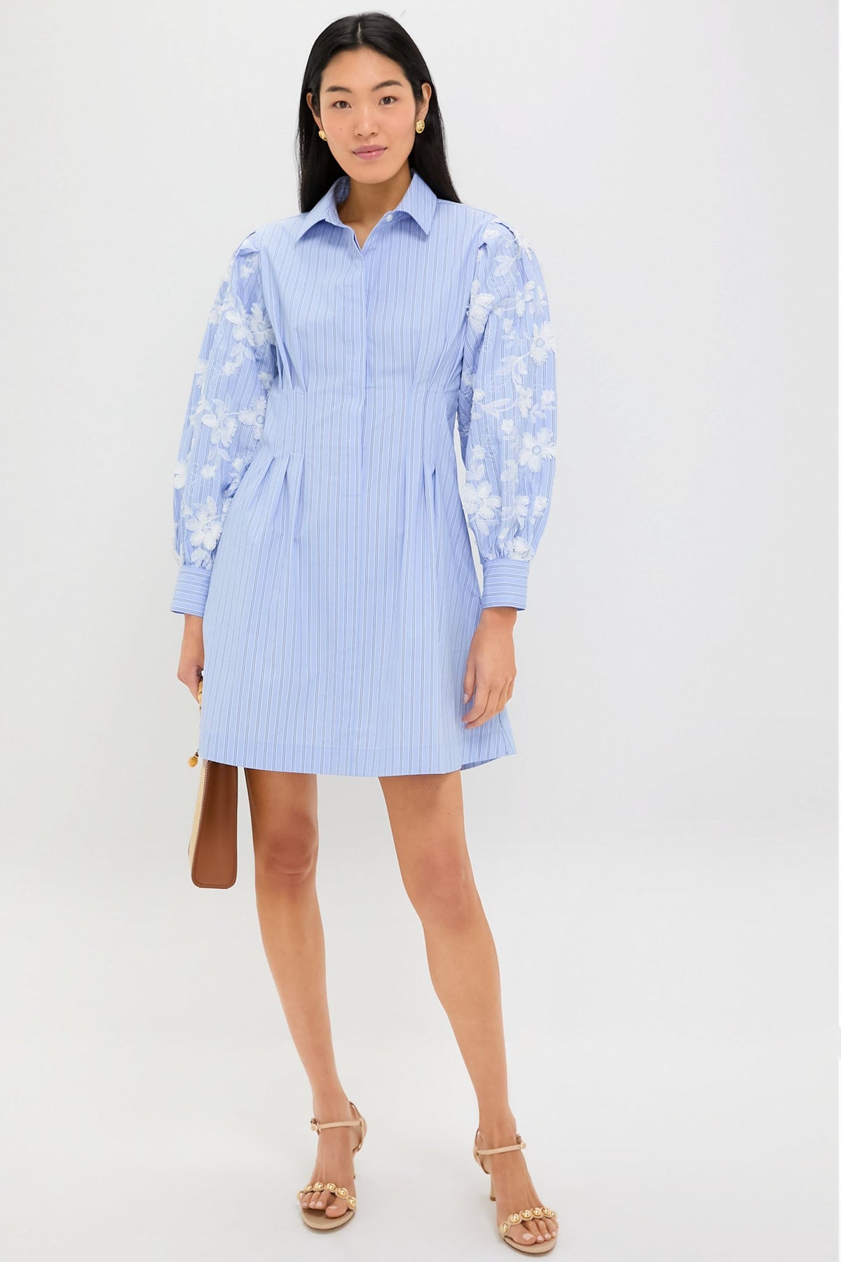 Blue Stripe Embroidery Mini Corinne Dress