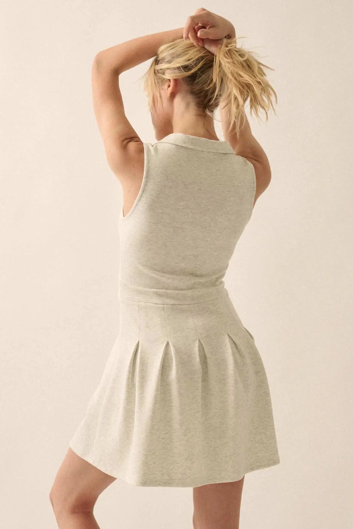 Premium Scuba Half-Zip Pleated Mini Tennis Dress