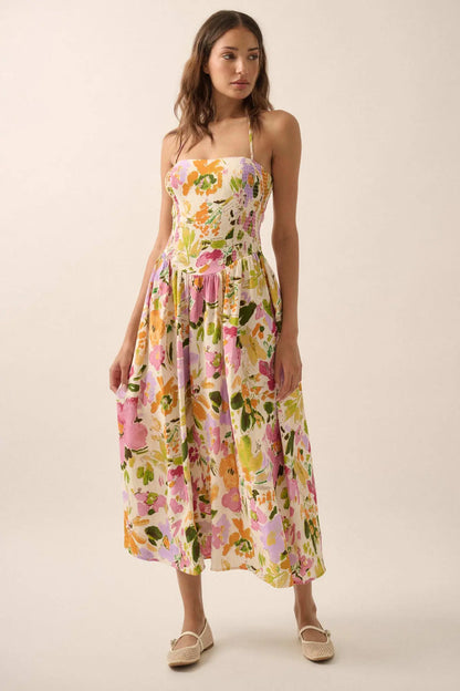 Dawn Dreams Smocked Floral Halter Midi Dress