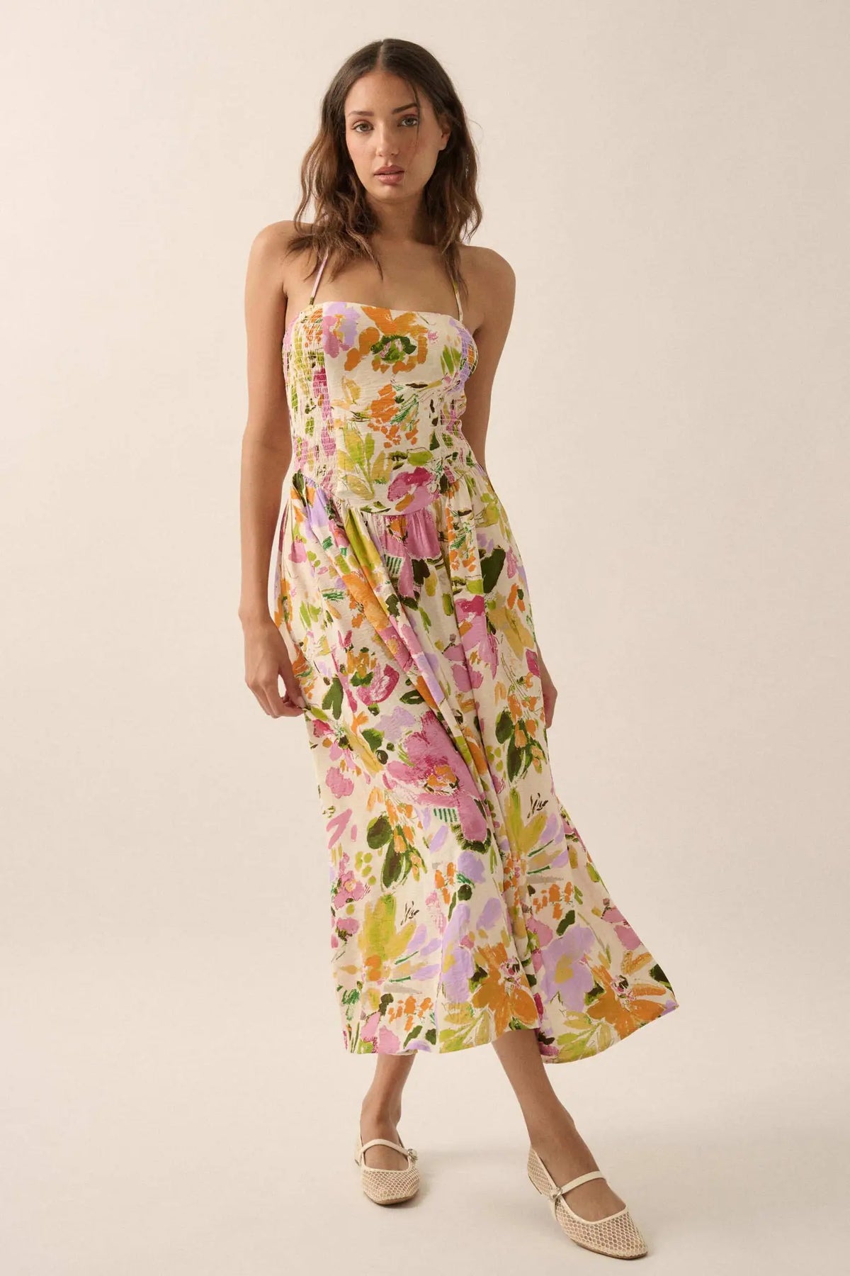 Dawn Dreams Smocked Floral Halter Midi Dress