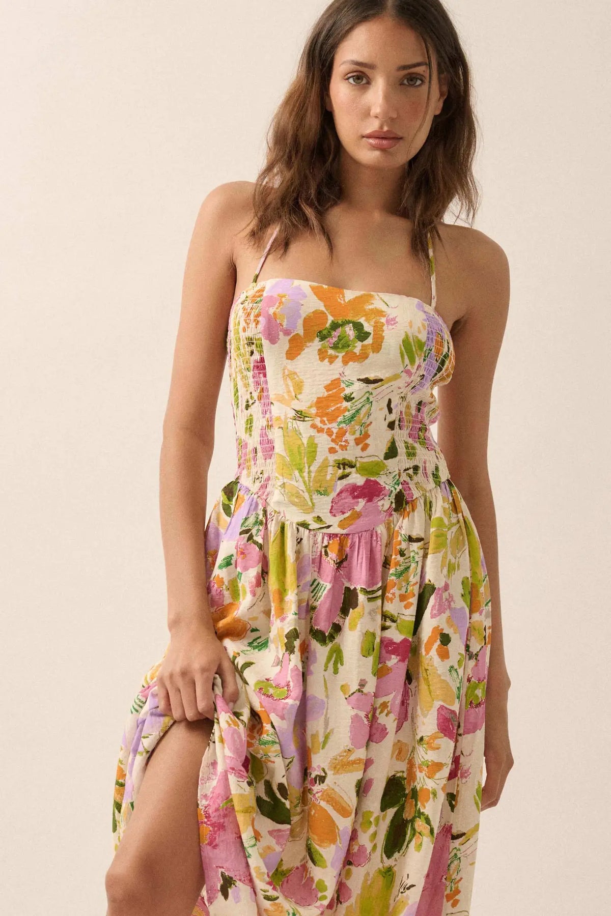 Dawn Dreams Smocked Floral Halter Midi Dress