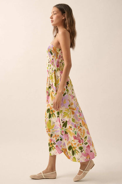 Dawn Dreams Smocked Floral Halter Midi Dress