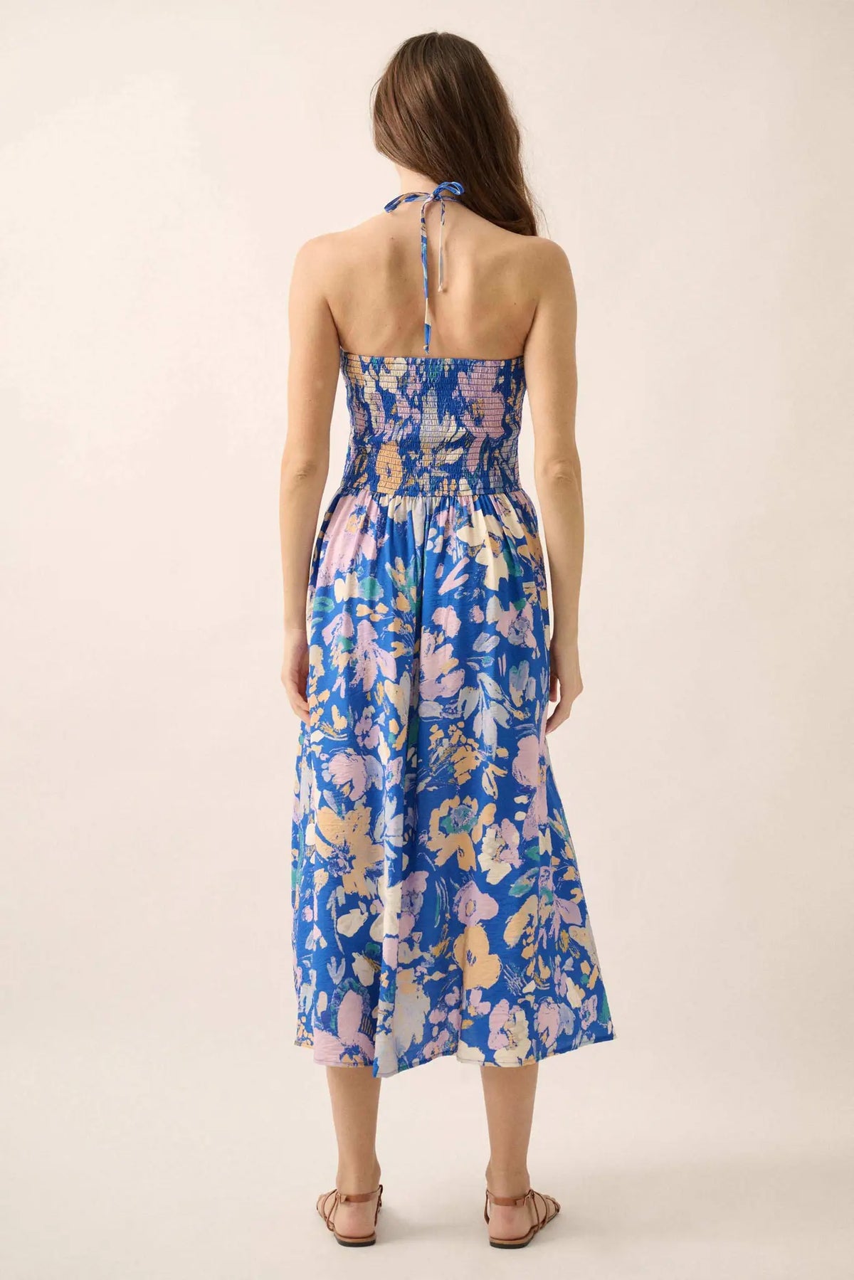 Dawn Dreams Smocked Floral Halter Midi Dress