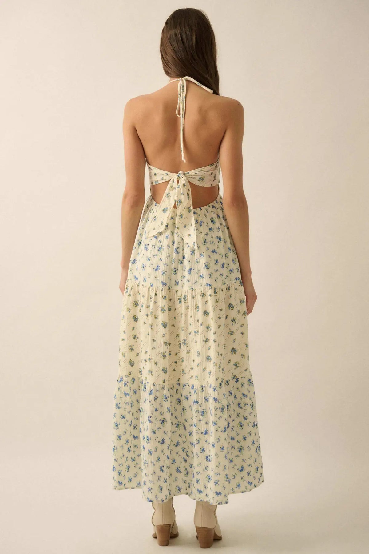 Meadow Garden Floral Gauze Tie-Back Maxi Dress