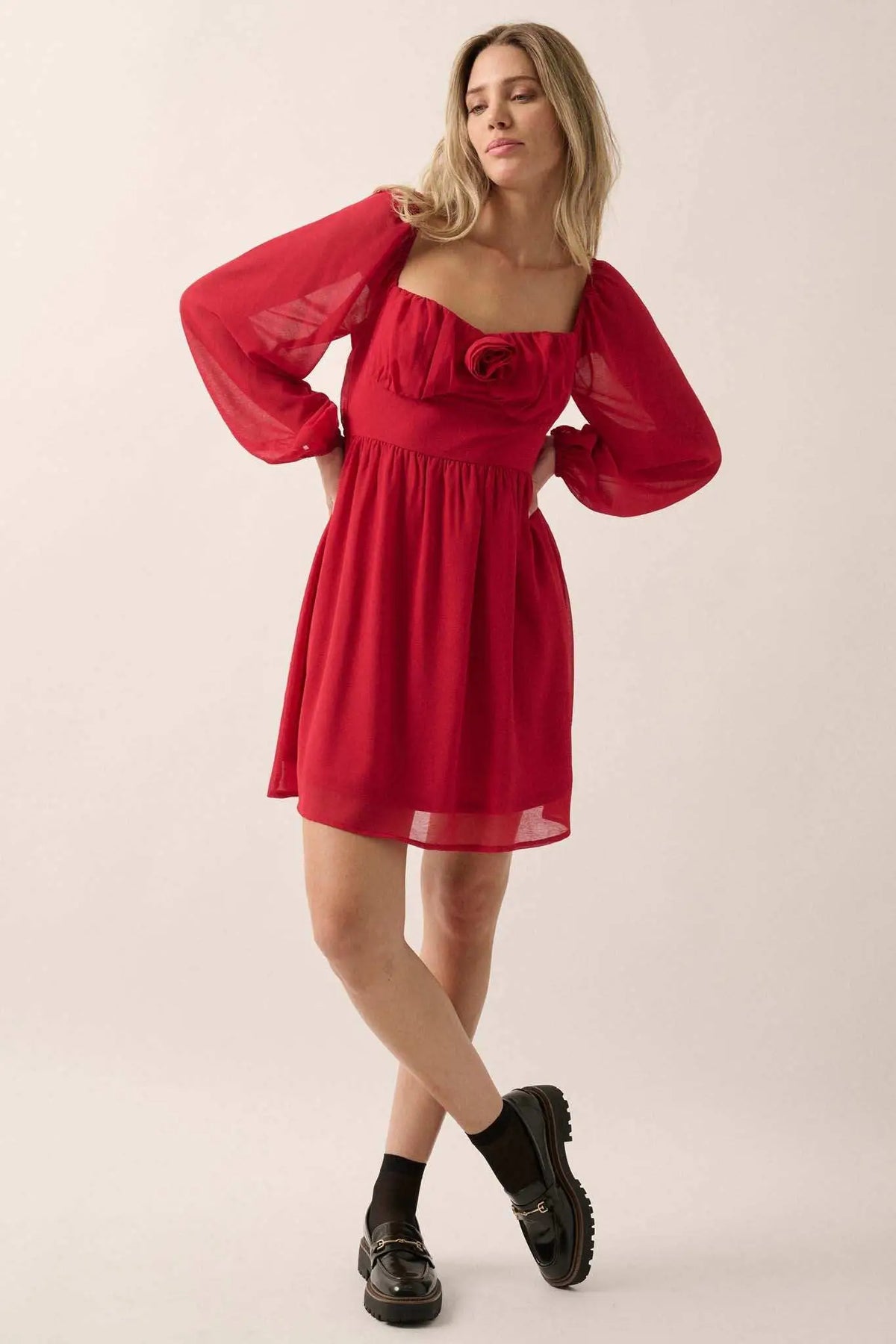 Isn't It Romantic Chiffon Rose-Bodice Mini Dress