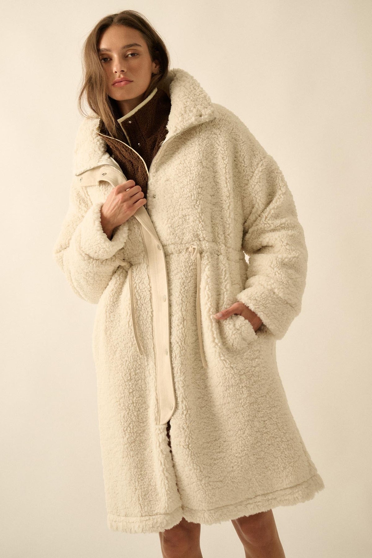 Cuddle Closer Sherpa Fleece Drawstring Coat