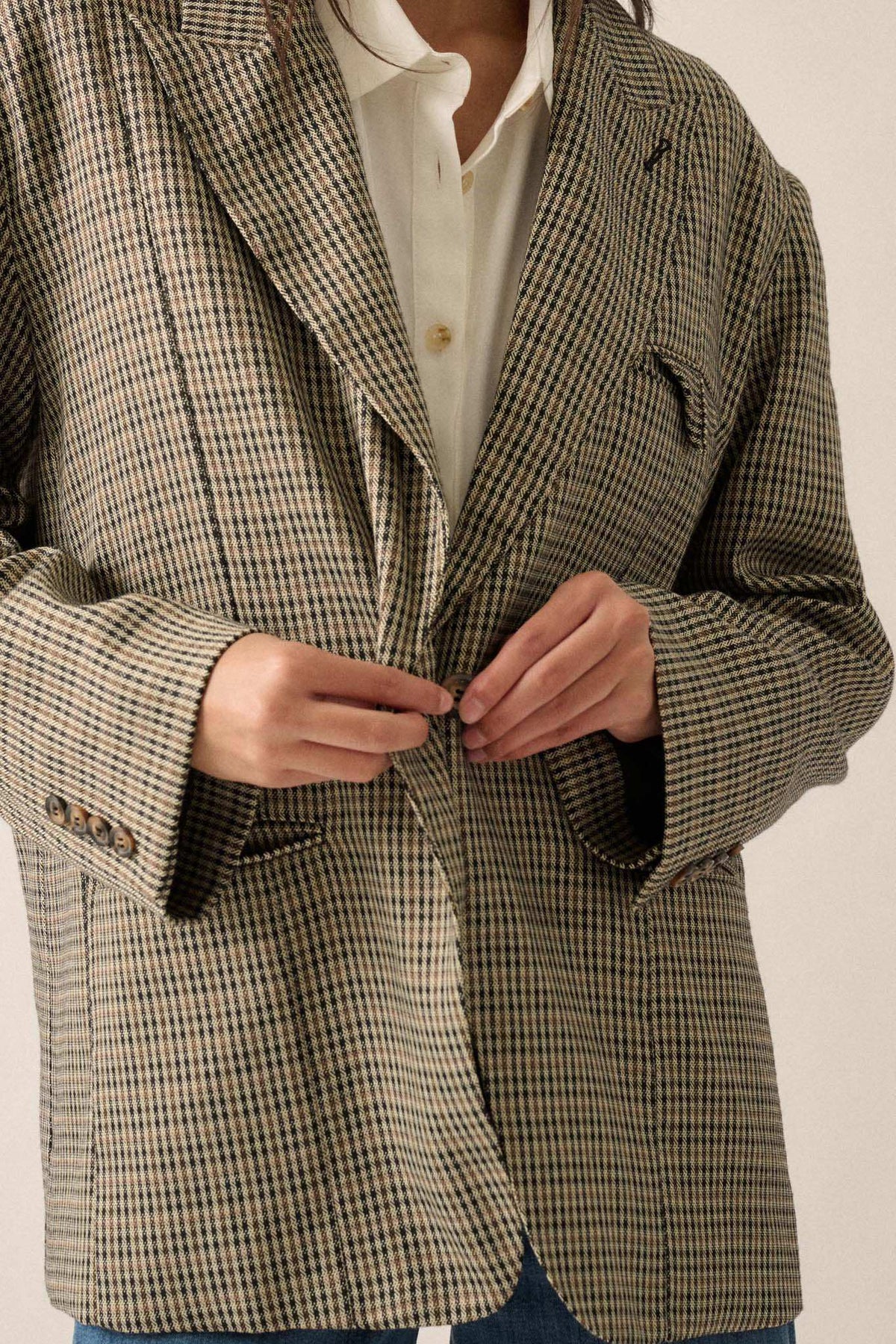 Pretty Smart Houndstooth Plaid Tweed Blazer