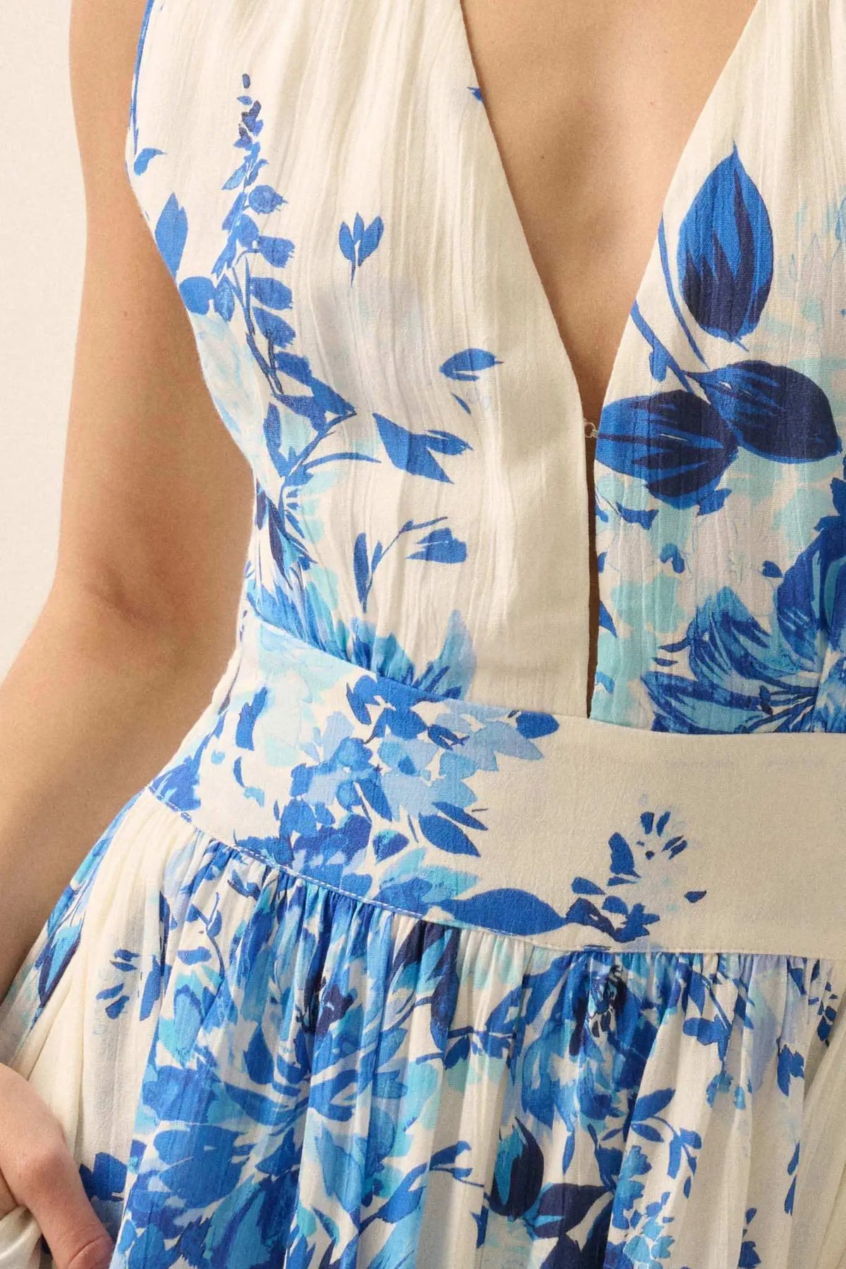 Lapis Lilies Floral Plunge-Front Wide-Leg Jumpsuit
