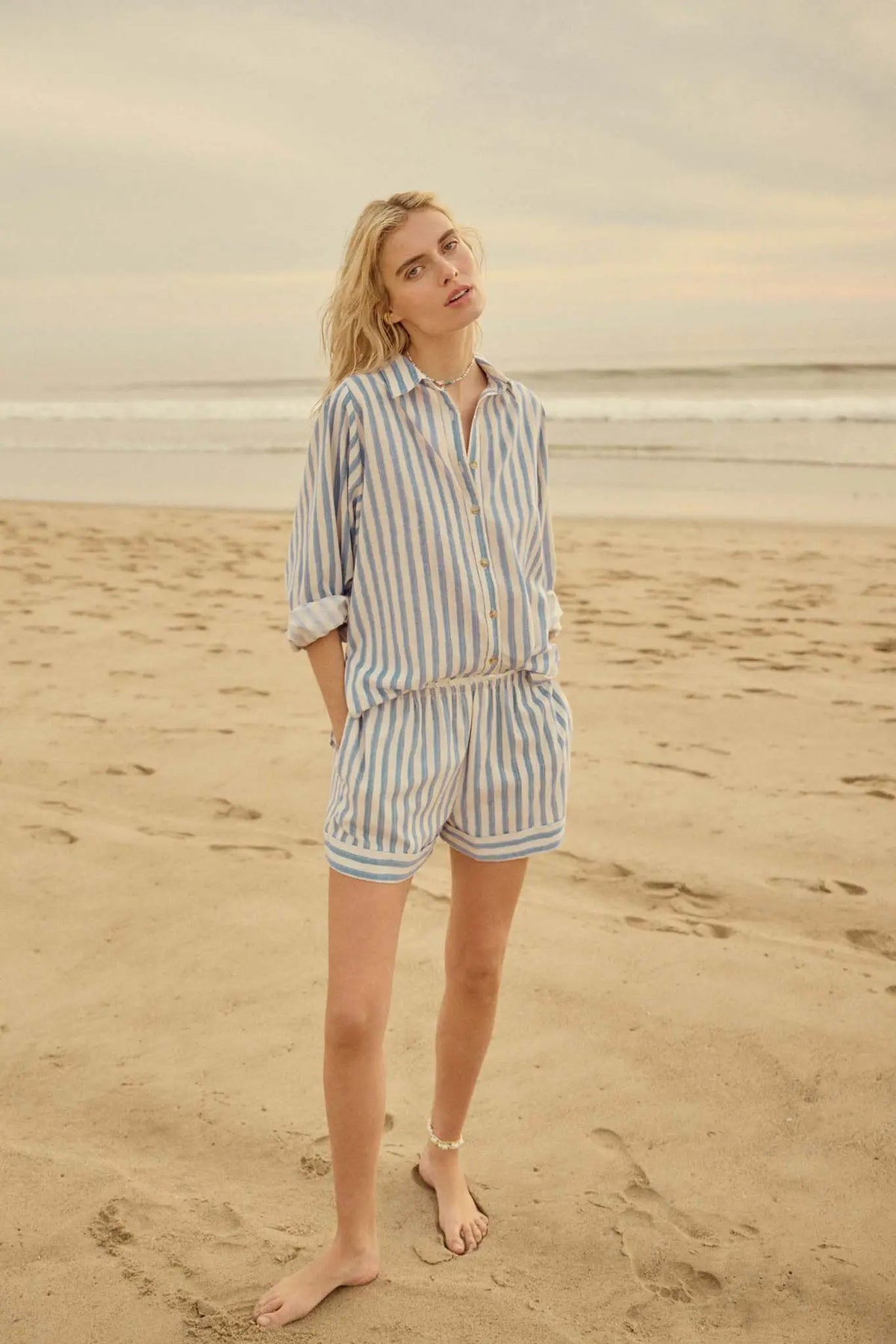 Pajama Rama Striped Paperbag-Waist Cuffed Shorts