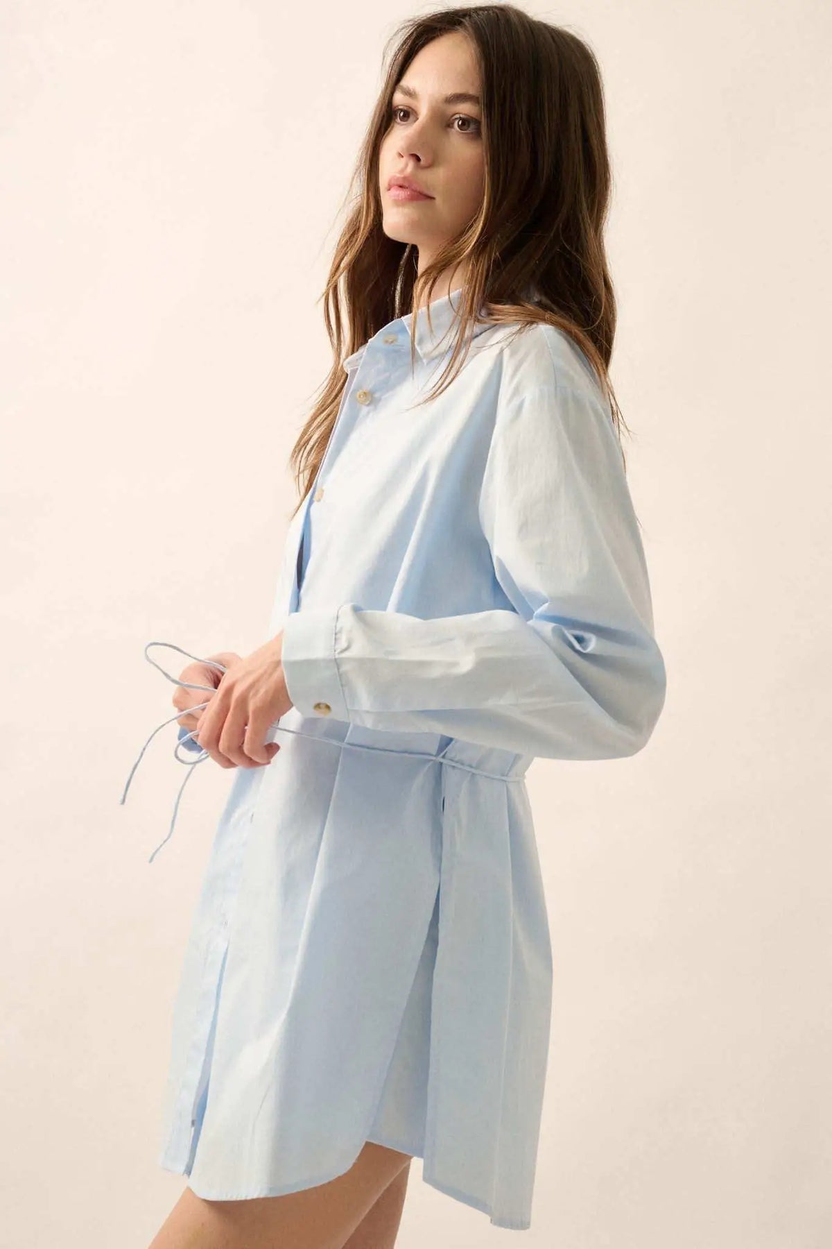 Clock Watcher Cotton Button-Up Belted Shirt Romper