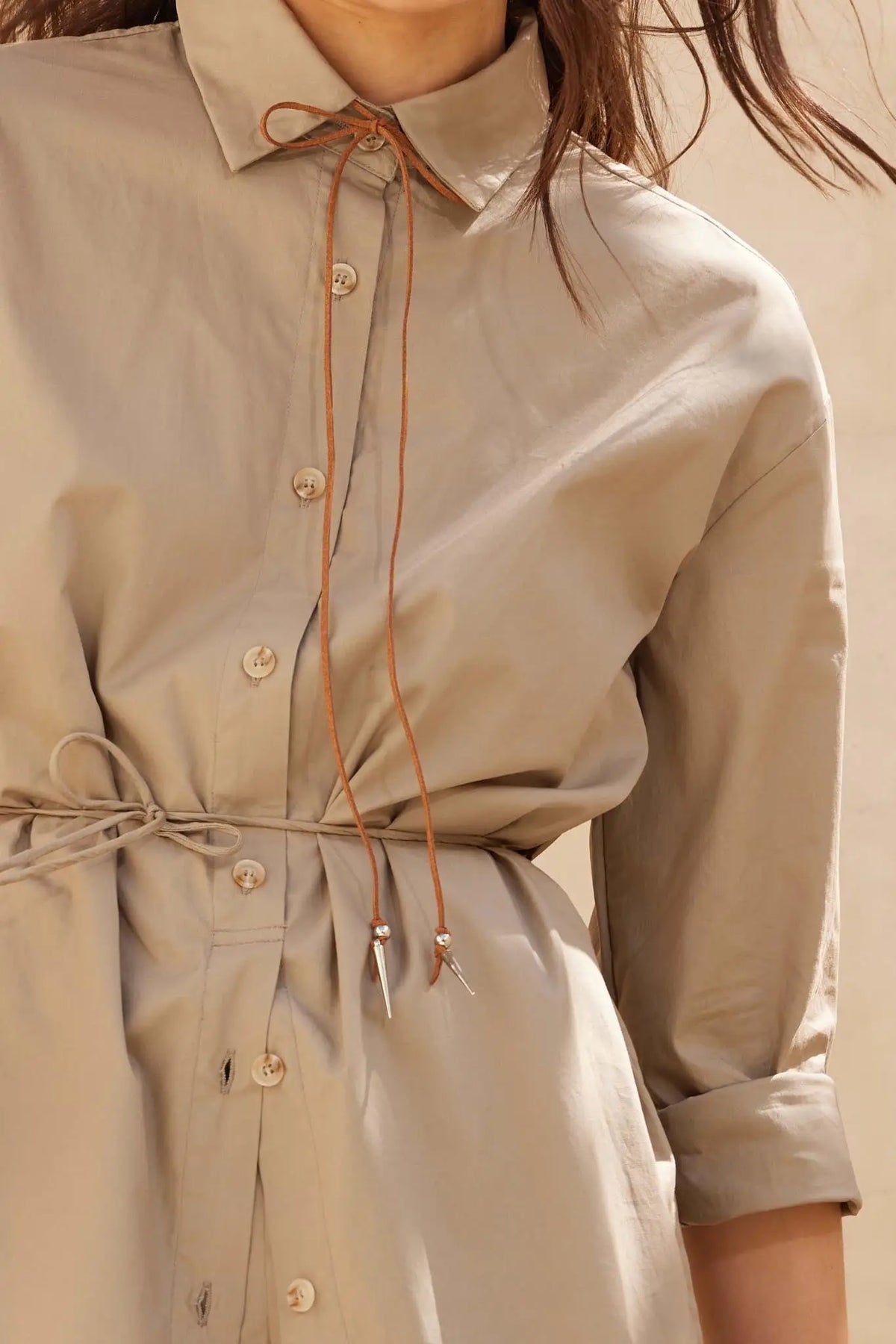Clock Watcher Cotton Button-Up Belted Shirt Romper